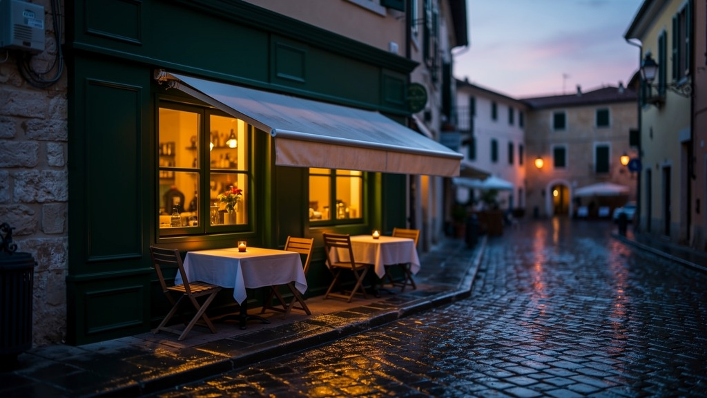 Außenansicht der Trattoria Verde am Abend
